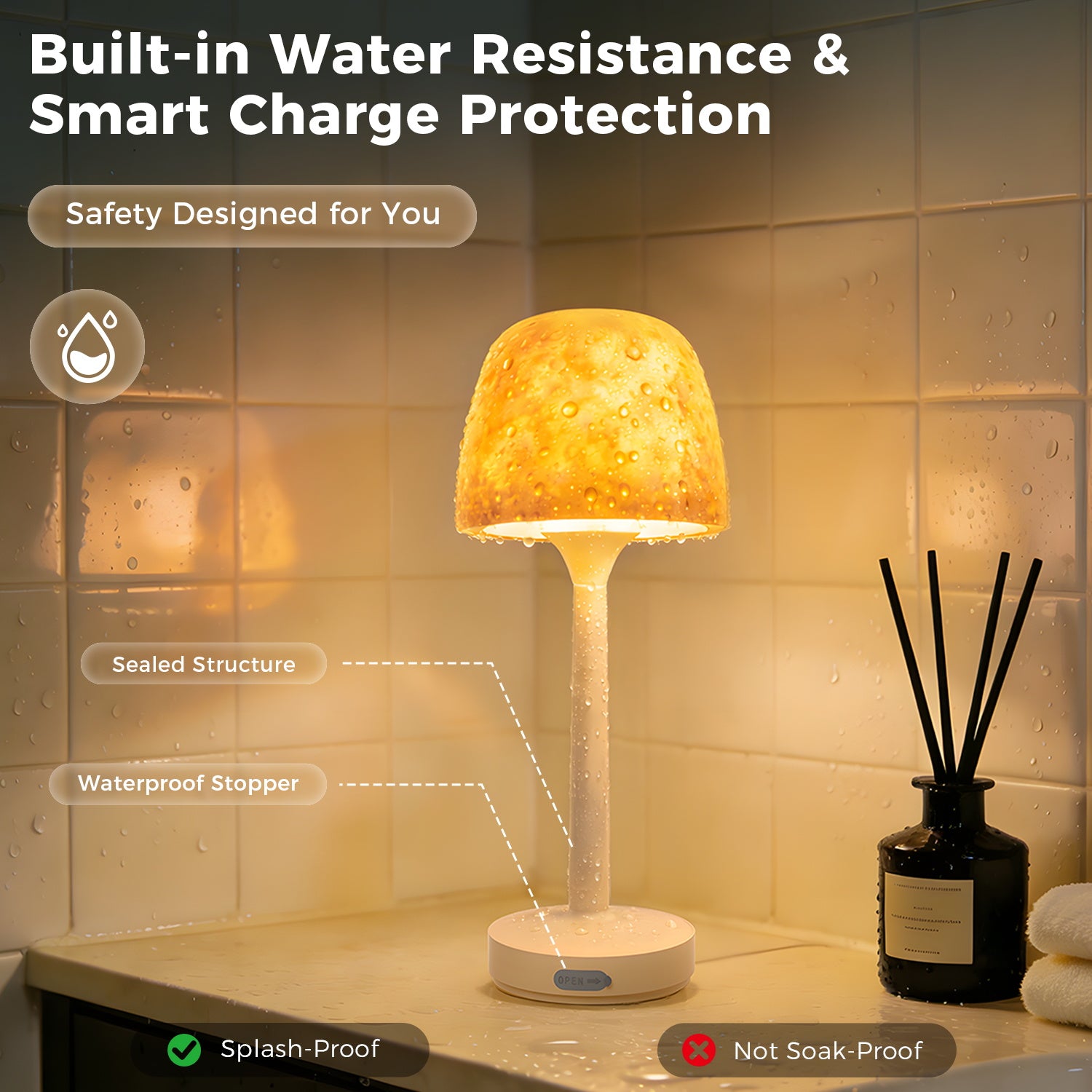 Waterproof shower lamp set with sealed structure and waterproof stopper - splash-proof IP44 design, safe for bathroom use